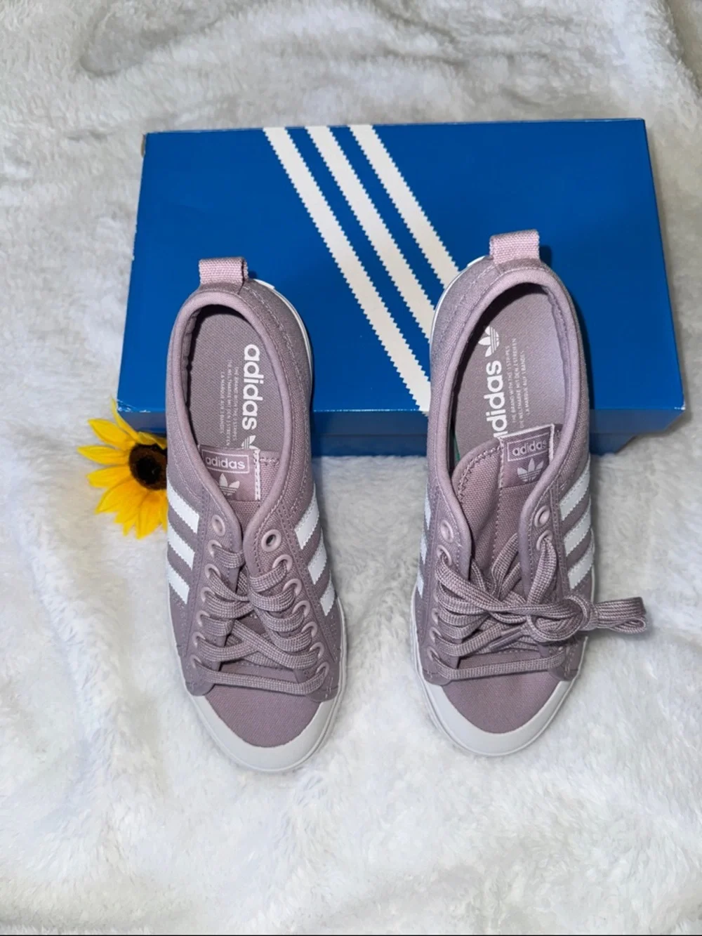 adidas Women's Dusty Lavender /Mauve Canvas Sneakers with White Stripes - Picture 3 of 4